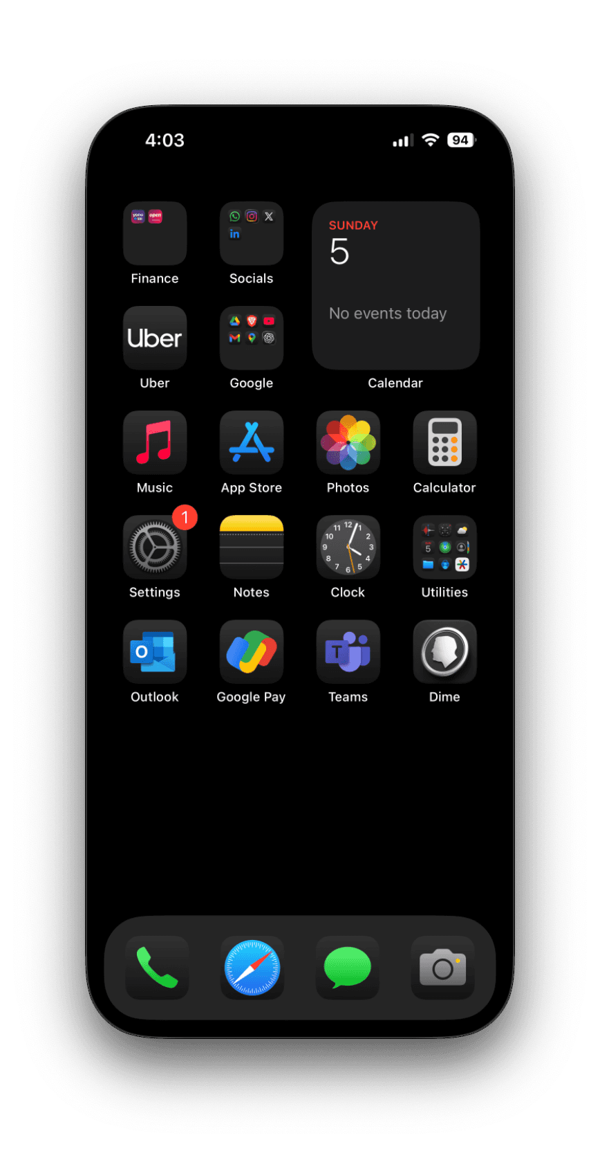 Minimal iPhone home screen with zero icons