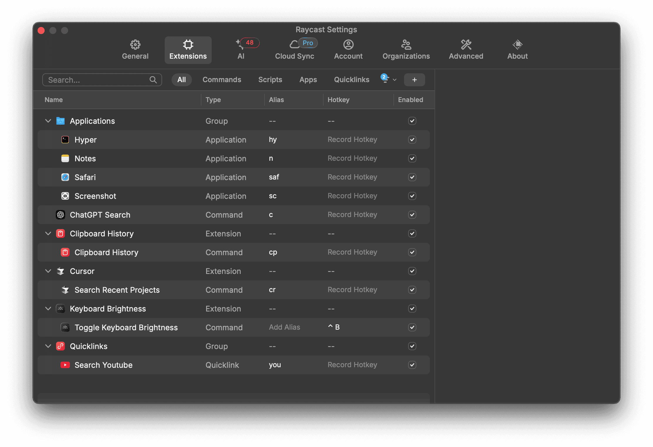 Raycast command launcher in action